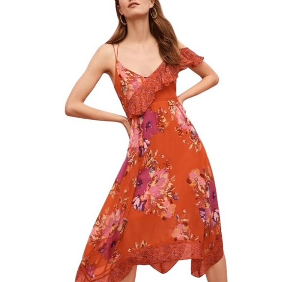Anthropologies Maeve Grecia Orange Floral Ruffle Strap Dress Size 6 - Picture 4 of 6